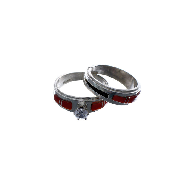 Authentic Sterling Silver Cubic Zirconia Coral Zuni Wedding Ring Size 6 JX130538